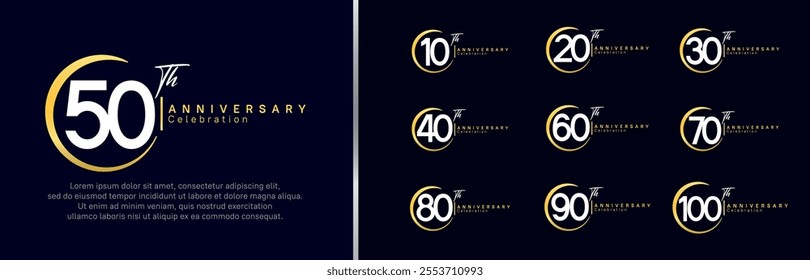 anniversary logo set. vector design golden and white color for celebration event