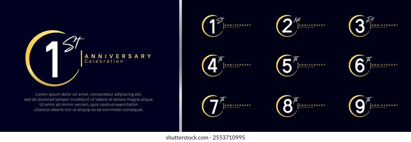 anniversary logo set. vector design golden and white color for celebration event