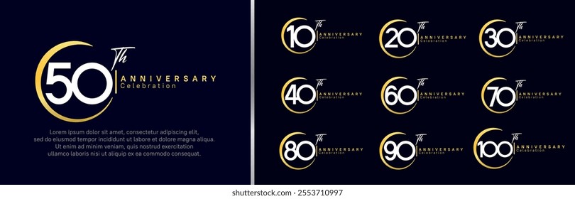 anniversary logo set. vector design golden and white color for celebration event