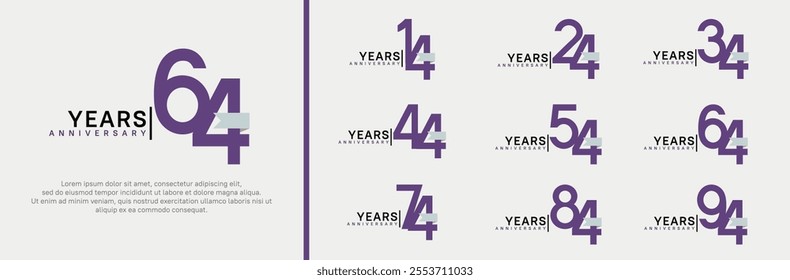 anniversary logo set. vector design purple color and white ribbon can be use for celebration event