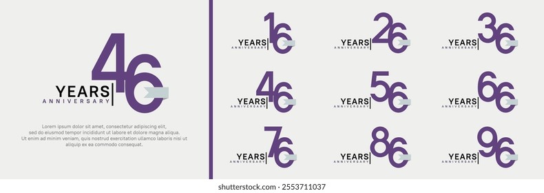 anniversary logo set. vector design purple color and white ribbon can be use for celebration event