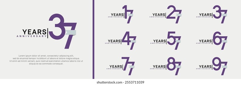 anniversary logo set. vector design purple color and white ribbon can be use for celebration event