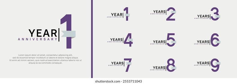 anniversary logo set. vector design purple color and white ribbon can be use for celebration event