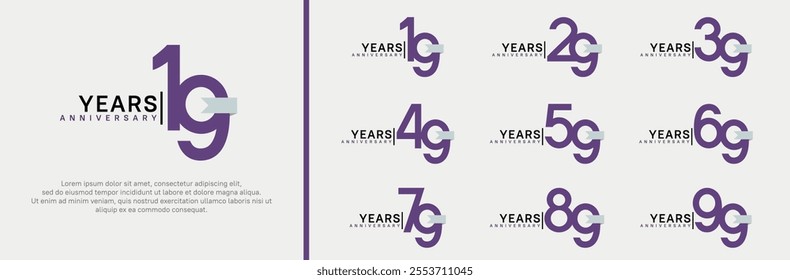 anniversary logo set. vector design purple color and white ribbon can be use for celebration event