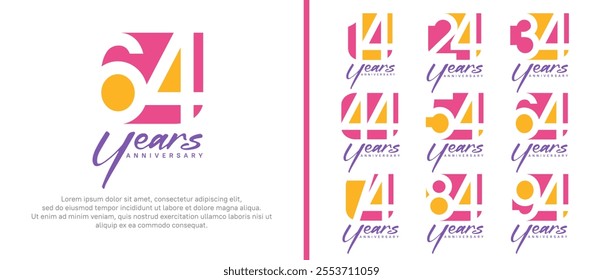 anniversary logo set. vector design orange and pink color can be use for celebration moment