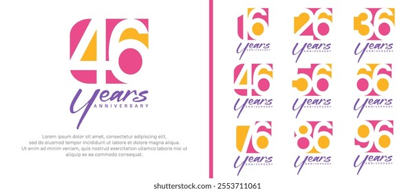 anniversary logo set. vector design orange and pink color can be use for celebration moment