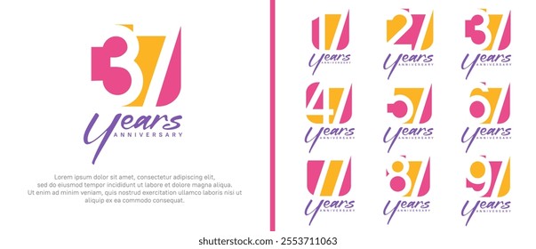 anniversary logo set. vector design orange and pink color can be use for celebration moment