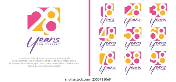 anniversary logo set. vector design orange and pink color can be use for celebration moment