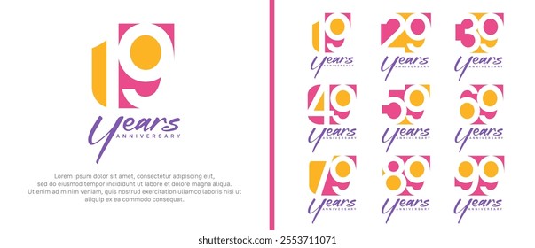 anniversary logo set. vector design orange and pink color can be use for celebration moment