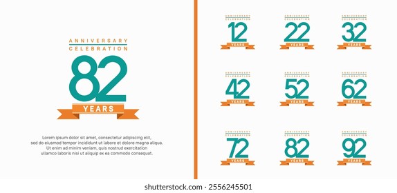 anniversary logo set. vector design with green color and orange ribbon can be use for celebration