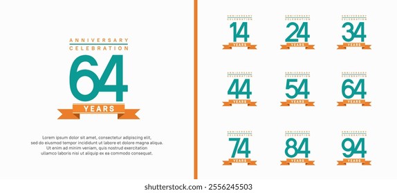 anniversary logo set. vector design with green color and orange ribbon can be use for celebration