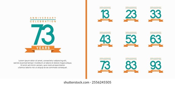 anniversary logo set. vector design with green color and orange ribbon can be use for celebration