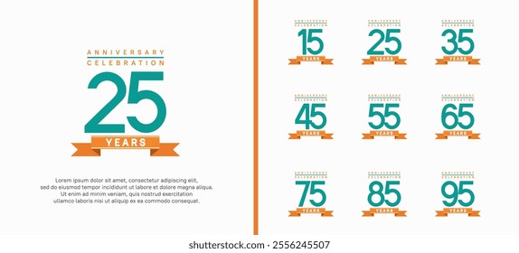 anniversary logo set. vector design with green color and orange ribbon can be use for celebration