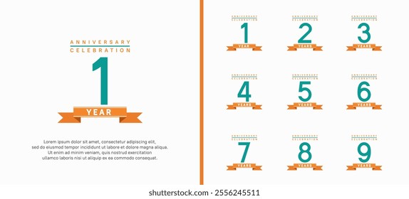 anniversary logo set. vector design with green color and orange ribbon can be use for celebration