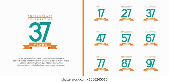 anniversary logo set. vector design with green color and orange ribbon can be use for celebration