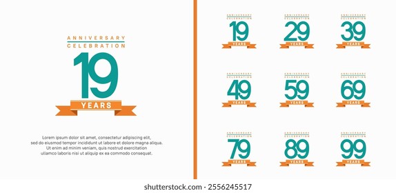 anniversary logo set. vector design with green color and orange ribbon can be use for celebration