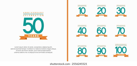 anniversary logo set. vector design with green color and orange ribbon can be use for celebration