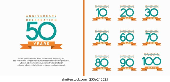 anniversary logo set. vector design with green color and orange ribbon can be use for celebration