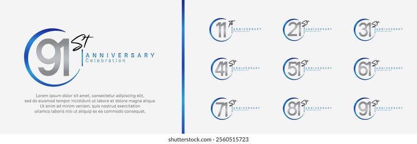 anniversary logo set. vector design blue and silver color for celebration event