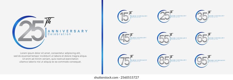 anniversary logo set. vector design blue and silver color for celebration event