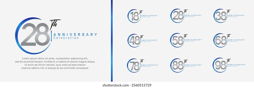 anniversary logo set. vector design blue and silver color for celebration event