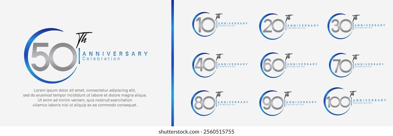 anniversary logo set. vector design blue and silver color for celebration event
