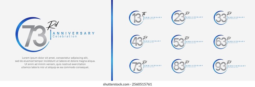 anniversary logo set. vector design blue and silver color for celebration event