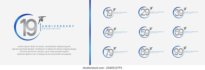 anniversary logo set. vector design blue and silver color for celebration event