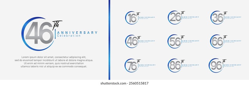 anniversary logo set. vector design blue and silver color for celebration event