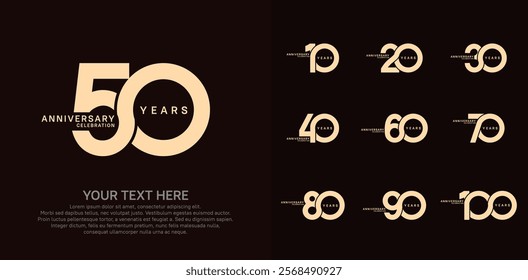 Anniversary logo set vector design, brown color for celebration event