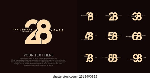 Anniversary logo set vector design, brown color for celebration event