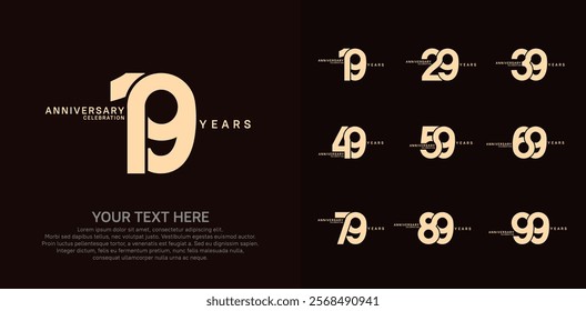 Anniversary logo set vector design, brown color for celebration event