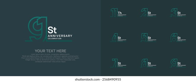 Anniversary logo set vector design, green color for celebration event