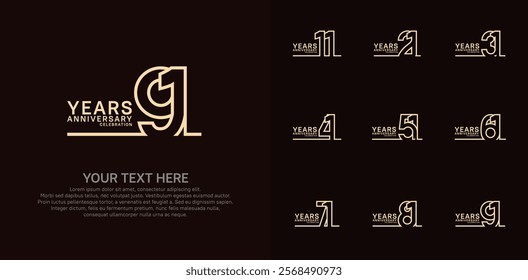 Anniversary logo set vector design, brown color for celebration event