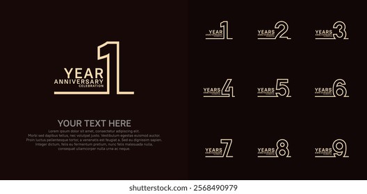 Anniversary logo set vector design, brown color for celebration event