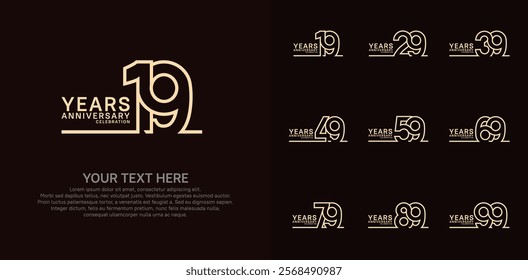 Anniversary logo set vector design, brown color for celebration event