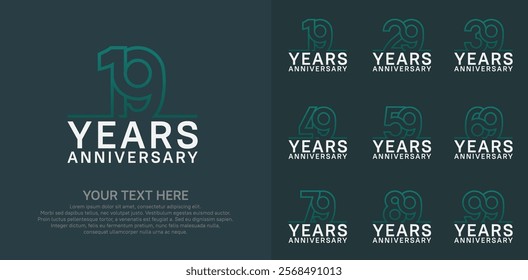 Anniversary logo set vector design, green and white color for celebration event