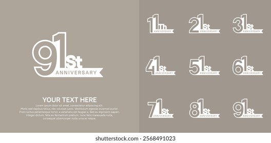 Anniversary logo set vector design, white color for celebration event