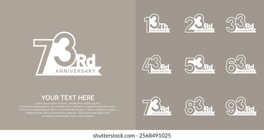 Anniversary logo set vector design, white color for celebration event