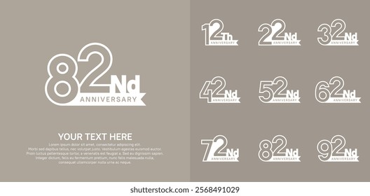 Anniversary logo set vector design, white color for celebration event