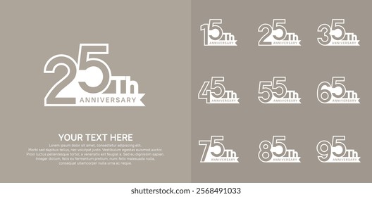 Anniversary logo set vector design, white color for celebration event