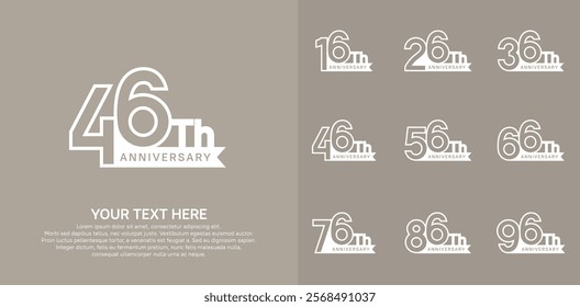 Anniversary logo set vector design, white color for celebration event