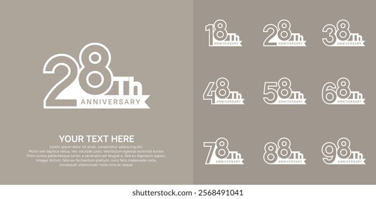 Anniversary logo set vector design, white color for celebration event