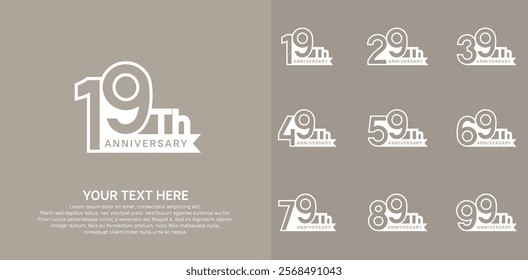 Anniversary logo set vector design, white color for celebration event