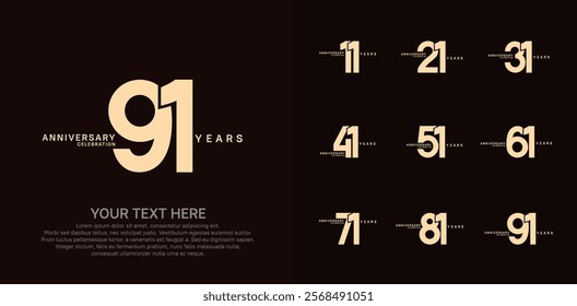 Anniversary logo set vector design, brown color for celebration event