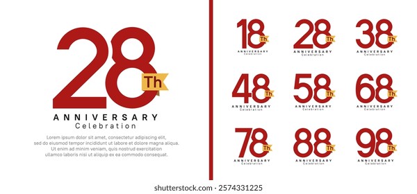 anniversary logo set. vector design red color with gold ribbon can be use for celebration event