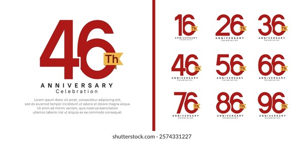 anniversary logo set. vector design red color with gold ribbon can be use for celebration event