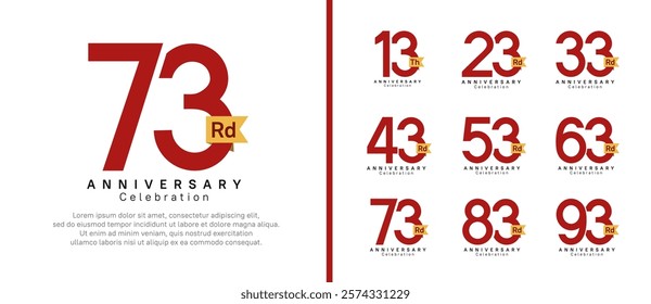 anniversary logo set. vector design red color with gold ribbon can be use for celebration event