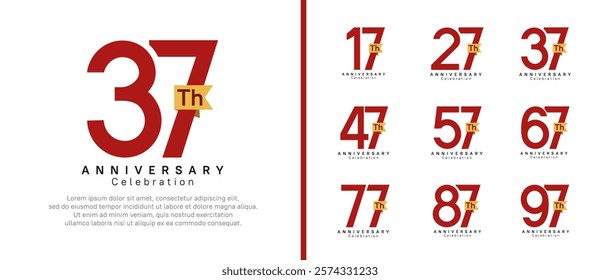 anniversary logo set. vector design red color with gold ribbon can be use for celebration event