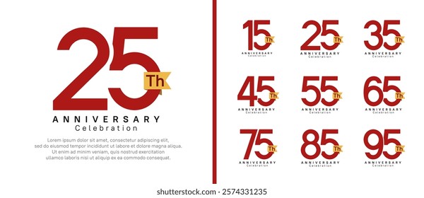 anniversary logo set. vector design red color with gold ribbon can be use for celebration event